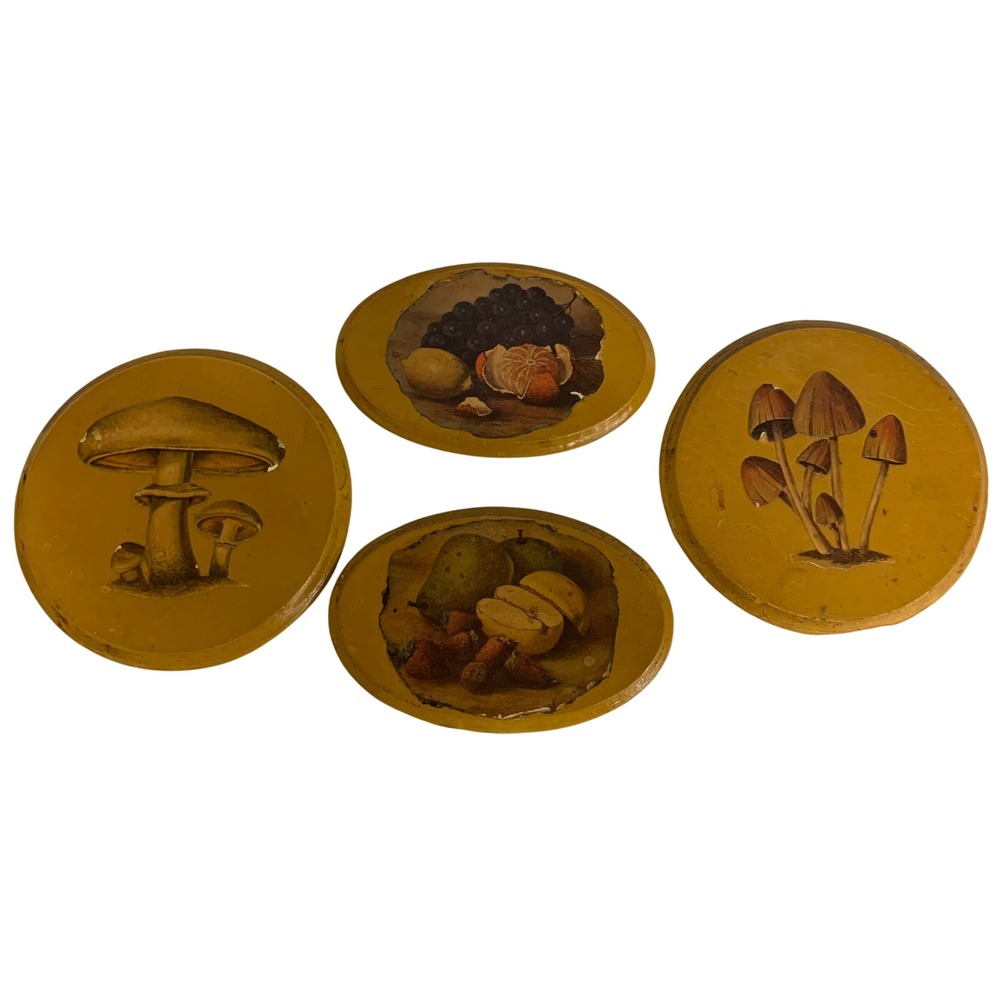 Vintage Cunningham Art‎ Co Wall Plaques Mushroom Fruit Still Life Set 4 Retro